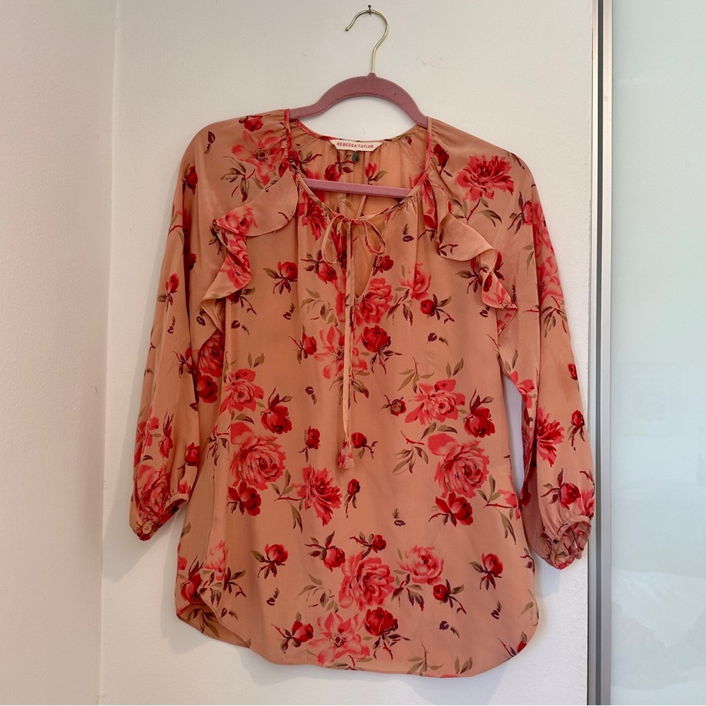 Rebecca Taylor Silk Rose Garden Blouse in Rose Tea Stain